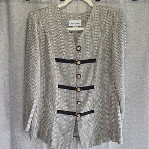 Ultra Dress Tan and Gray Gold Accent Dress Blouse Blazer Women's Jacket Size 12P